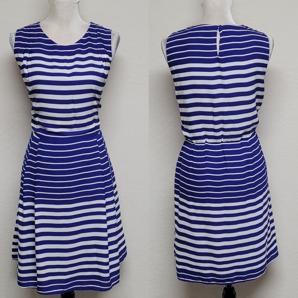Collective Concepts Sawyer Asymmetric Cobalt Blue Striped Sleeveles A-line Dress